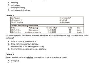 Egzamin zawodowy technik hotelarstwa - przykładowe zadania. Nazwa kwalifikacji: Obsługa gości w obiekcie świadczącym usługi hotelarskie