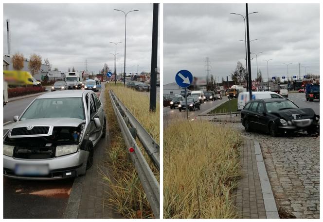 Wypadek na Towarowej w Olsztynie. Dwie osoby trafiły do szpitala po zderzeniu samochodów [FOTO]