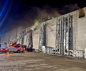 Płoną hale produkcyjne Tarczyński pod Wrocławiem. Strażacy od 7 godzin walczą z ogniem