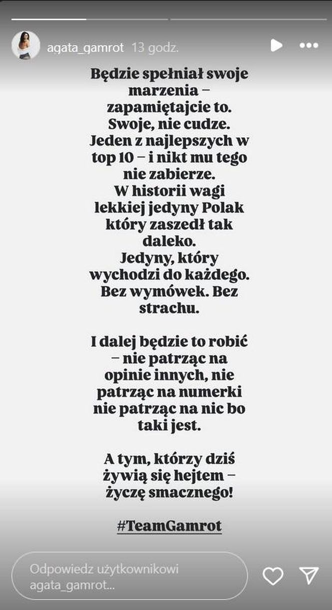 Żona Gamrota po porażce z Oliveirą