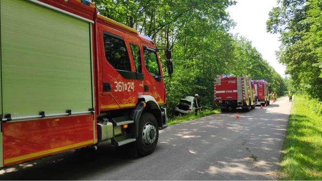 Brzeźnica. Kierowca białego bmw wpadł do rowu i uciekł do lasu