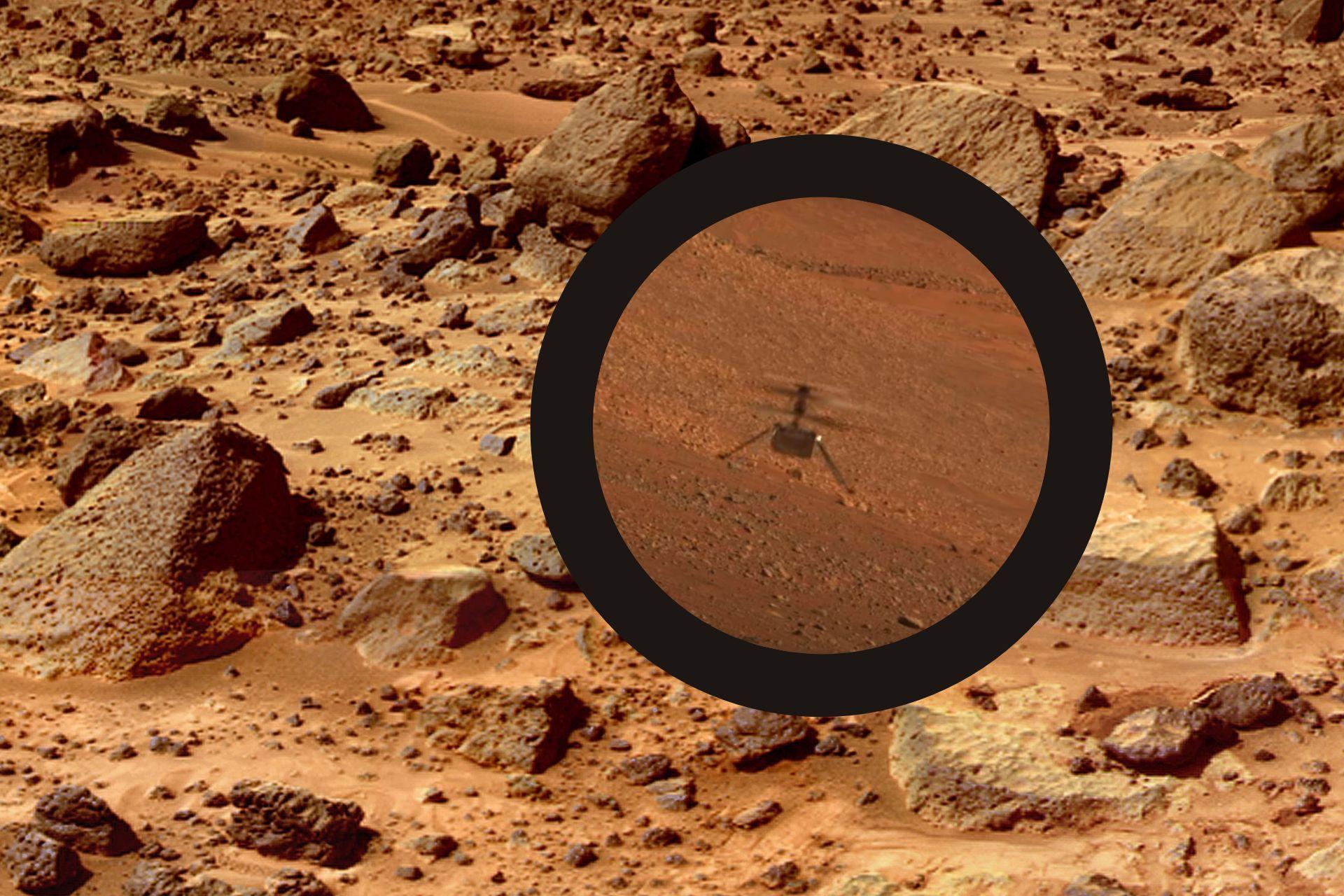 Video of Mars from NASA.  A small helicopter flying over the surface of the red planet