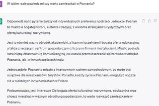 ChatGPT opowiedział o wadach i zaletach Poznania