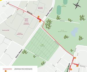 Tramwaj wzdłuż Pola Mokotowskiego w Warszawie – mapa