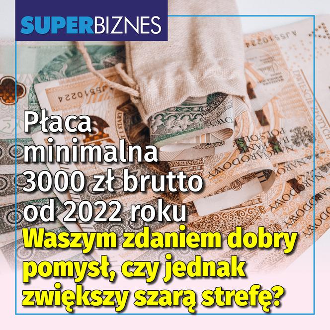 Płaca minimalna 3000 zł brutto od 2022 roku