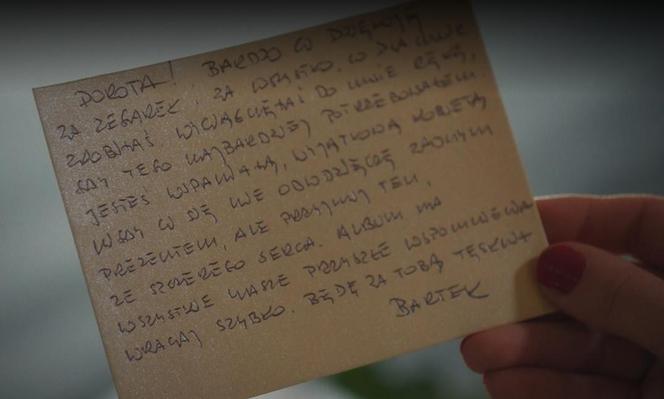 M jak miłość odc. 1801. List Bartka do Doroty na pożegnanie