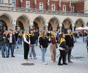 Stypendyści Fundacji Dzieło Nowego Tysiąclecia odtańczyli belgijkę na krakowskim Rynku