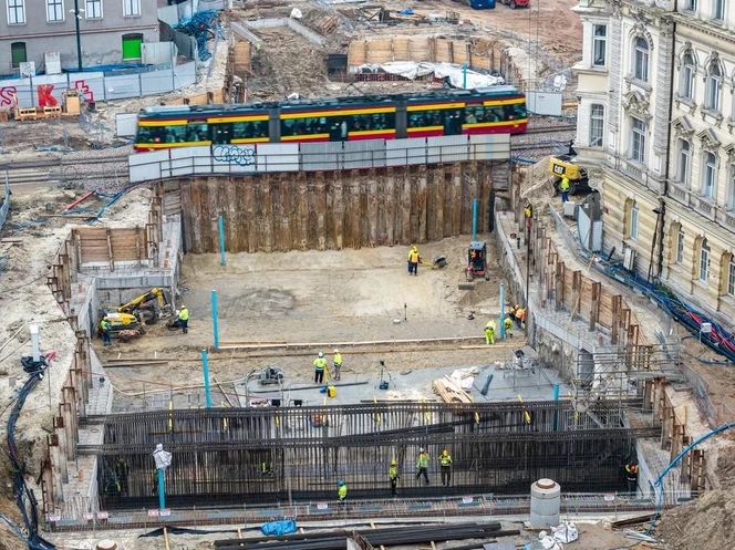 Budowa przystanku Śródmieście w Łodzi styczeń 2025
