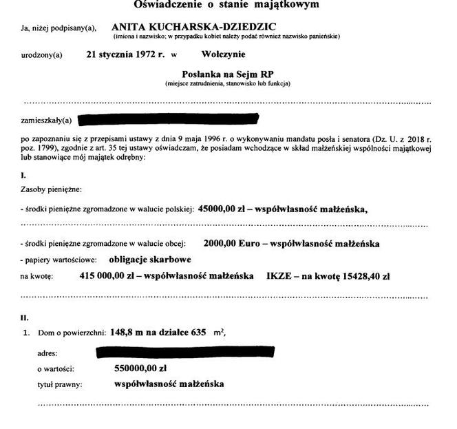 Fragment oświadczenia majątkowego
