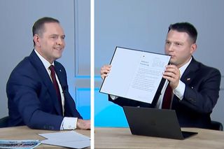Sławomir Mentzen rozmawia z Karolem Nawrockim. „Ja mam dostęp do broni” - mówi kandydat popierany przez PiS