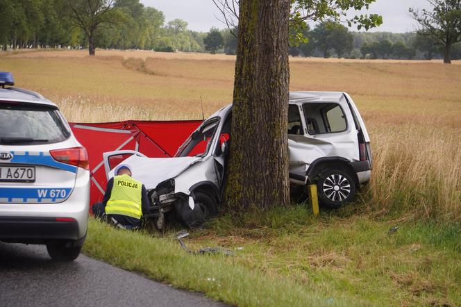 Tragiczny wypadek pod Sławnem. Citroen roztrzaskał się na drzewie