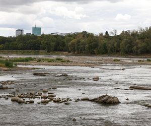 Rekordowo niski stan wody w Wiśle w Warszawie (23.08.2025)