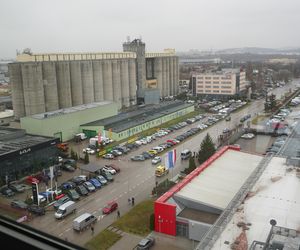 Targi Kielce widziane z wieży. To jedna z najwyższych budowli w mieście