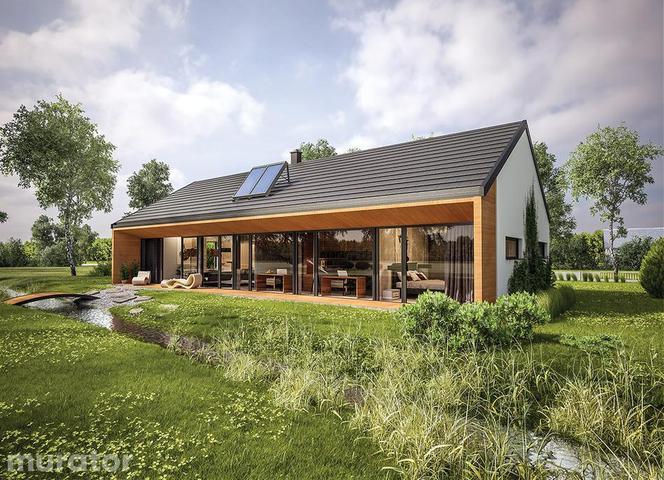 Projekt dużego domu w stylu nowoczesnej stodoły z 5 pokojami i dwustanowiskową wiatą garażową