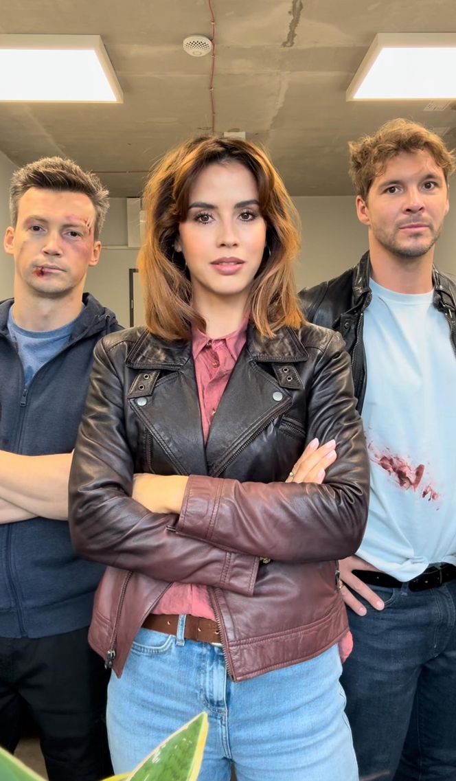 M jak miłość. Kama (Michalina Sosna), Marcin (Mikołaj Roznerski), Jakub Karski (Krzysztof Kwiatkowski)