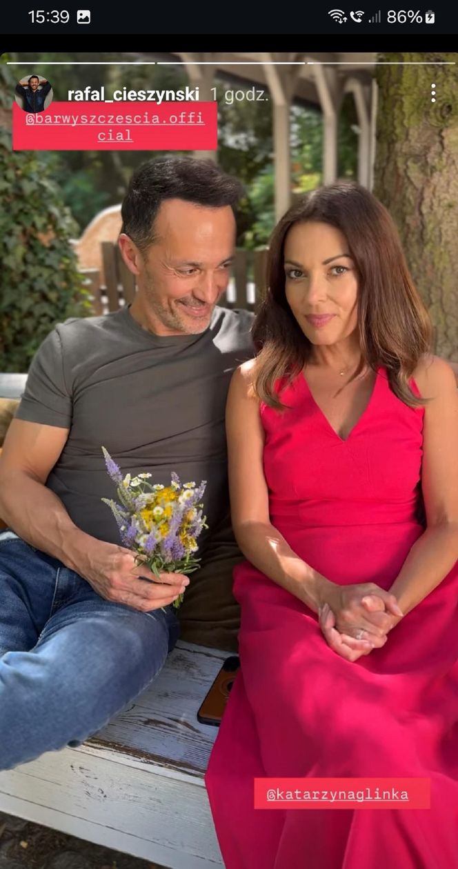 Barwy szczęścia nowy sezon. Rafał Cieszyński (Mariusz), Katarzyna Glinka (Kasia) na planie