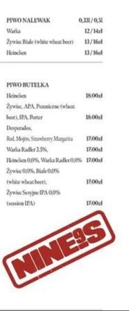 ceny piwa w restauracji Lewandowskiego