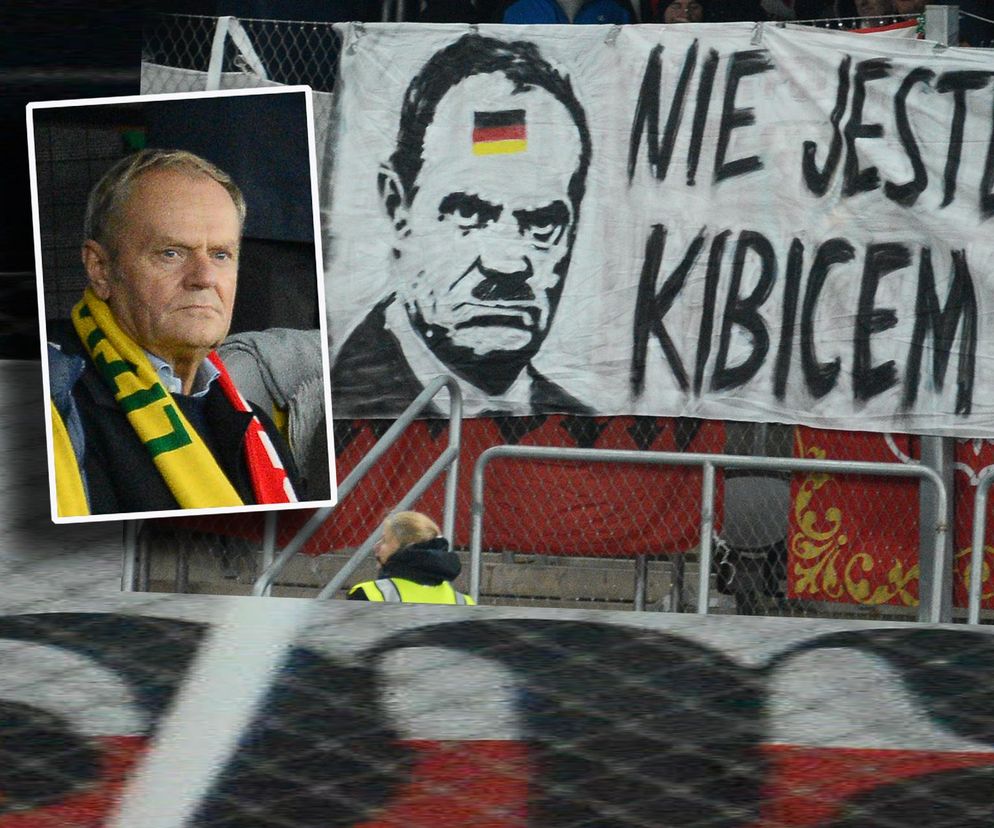 Skandaliczny transparent z Donaldem Tuskiem na meczu w Kownie