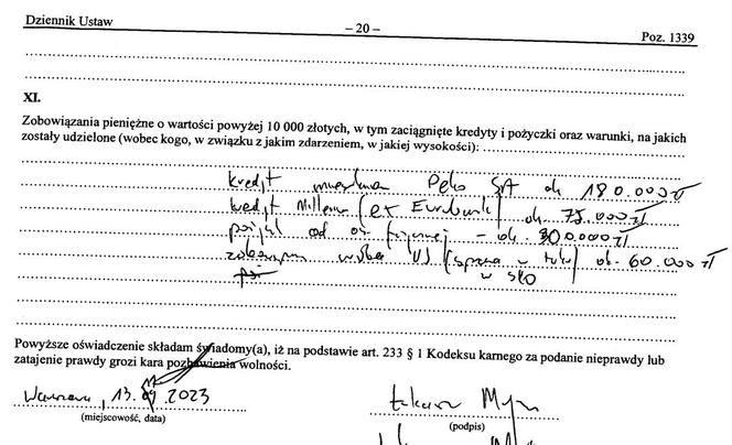 Fragment oświadczenia majątkowego