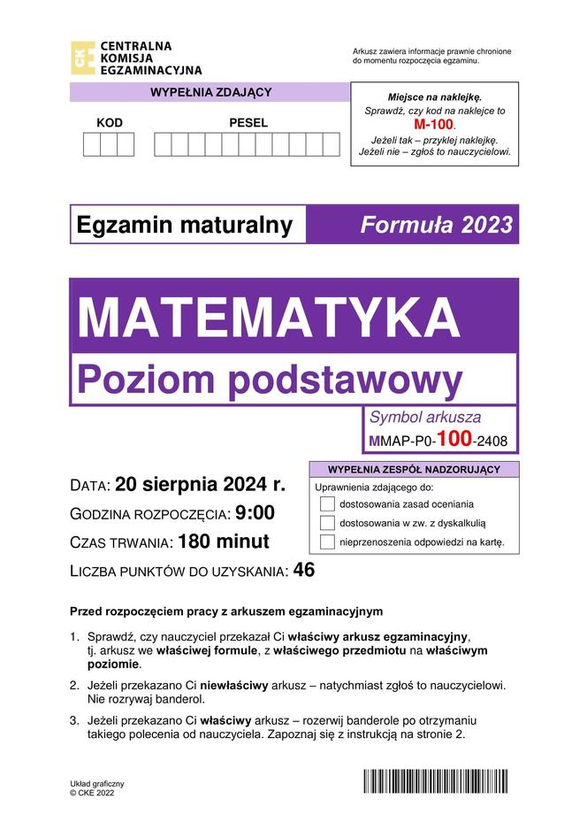 Matura poprawkowa 2024: matematyka. Arkusze CKE i odpowiedzi [Formuła 2023]