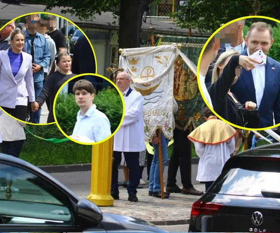 Karol Nawrocki z żoną i dziećmi na procesji Bożego Ciała