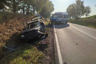 Bachorza. Wypadek na DK 59. Po czołowym zderzeniu osobówek jedna osoba ranna [ZDJĘCIA]