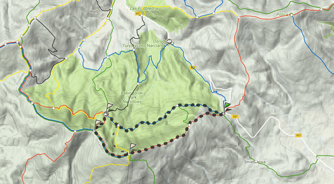 Mapa trasy z Przełęczy Krowiarki
