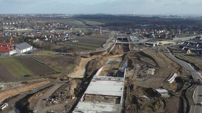 Budowa północnej obwodnicy Krakowa - zdjęcia styczeń 2024