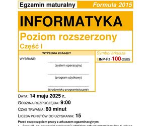 Matura 2025 informatyka rozszerzona - arkusz CKE 14.05.2025 - Formuła 2015