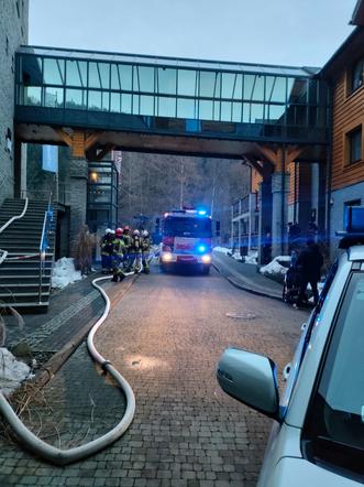 Strażacy gasili pożar sauny w jednym z hoteli w Krynicy 