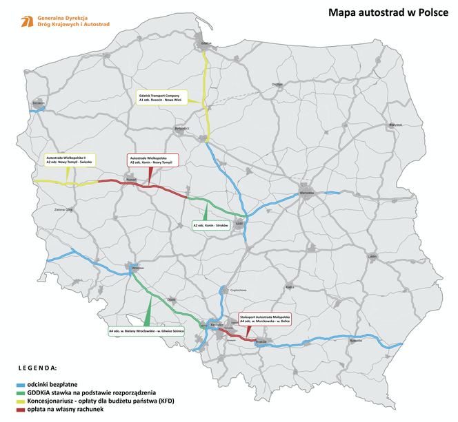 Mapa autostrad w Polsce