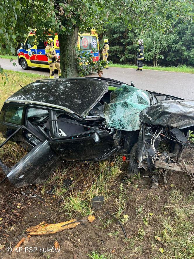 Powiat łukowski: Audi roztrzaskało się na drzewie