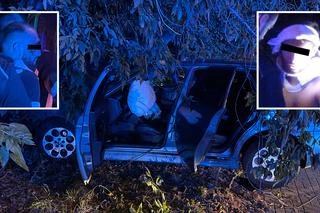 Rozbity na drzewie samochód, w środku dwóch pijanych i 15-latka