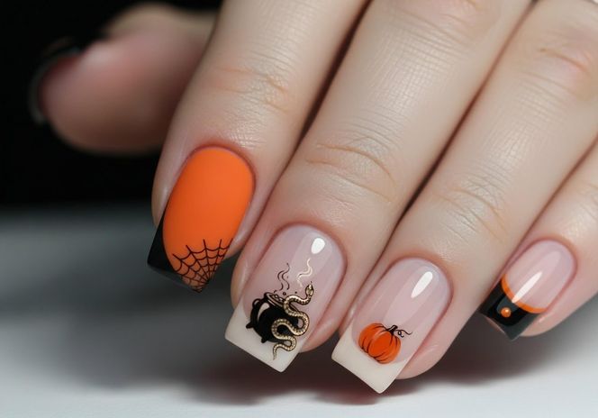 french manicure na halloween