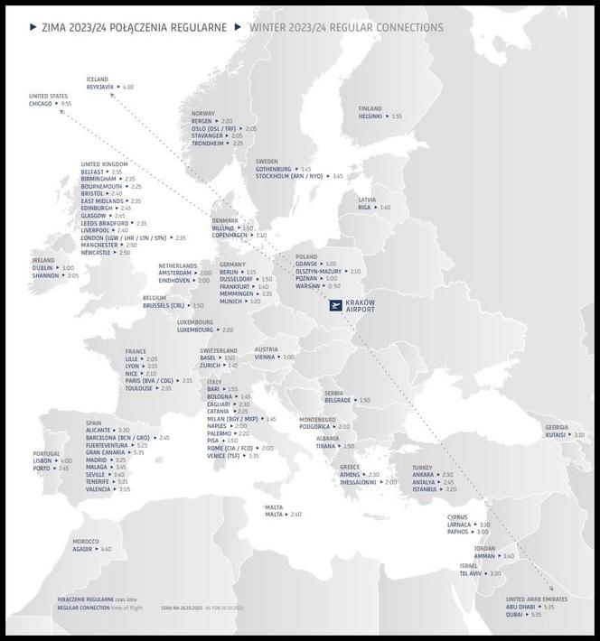 Kraków lotnisko połączenia zima