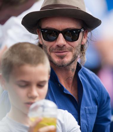 David Beckham i jego syn Romeo Beckham na meczu tenisa