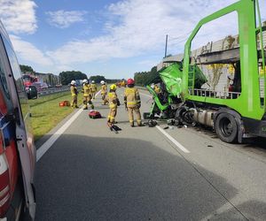 Śmiertelny wypadek na S8 pod Pabianicami. Kierujący BMW jechał pod prąd i huknął w tira [ZDJĘCIA].