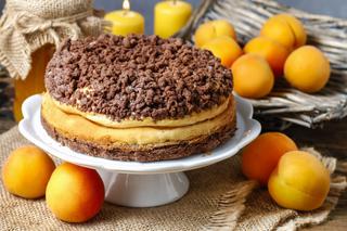 Serowe ciasto morelowo-migdałowe z masą budyniową i kruszonką czekoladową
