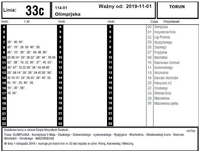 Komunikacja miejska na Wszystkich Świętych w Toruniu - rozkłady jazdy