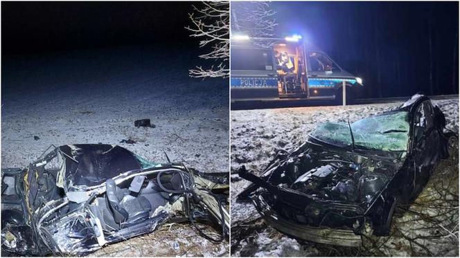 Drogowy horror niedaleko Olsztyna: Zginął 29-latek. Auto totalnie zmiażdżone [ZDJĘCIA]