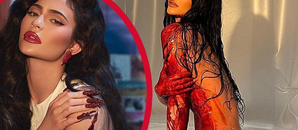 Kylie Jenner promującej swoje nowe kosmetyki sesją we krwi