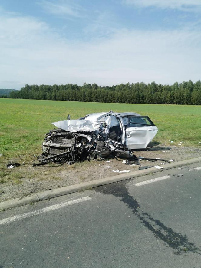 Śmiertelny wypadek pod Radomskiem. 47-latek nie miał szans w zderzeniu z ciężarówką przewożącą drewno [ZDJĘCIA]