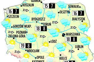 Prognoza pogody na sobotę, 25 maja: Warszawa - 18, Gdańsk - 15, Szczecin - 16, Wrocław - 19, Kraków - 20