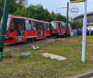 Wypadek w Katowicach. Wykoleił się tramwaj. Jest wielu rannych [ZDJĘCIA]