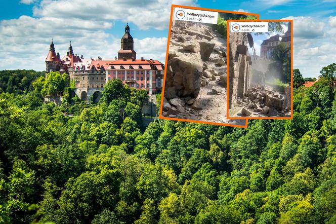 Zawalił się fragment muru przy Zamku Książ w Wałbrzychu