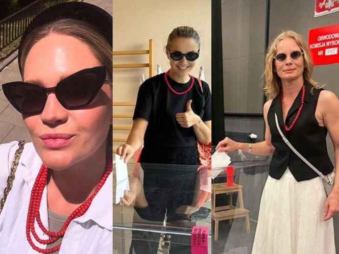 Wybory 2025: Zosia Ślotała, Małgorzata Socha i Magdalena Cielecka w czerwonych koralach