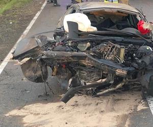 BMW huknęło w drzewo z potworną siłą! Kilka osób zabrały karetki. Fatalny wypadek pod Przasnyszem [ZDJĘCIA]