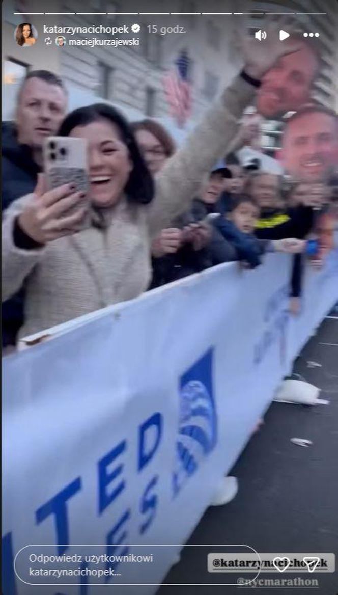 Katarzyna cichopek dopinguje męża na Maratonie Nowojorskim