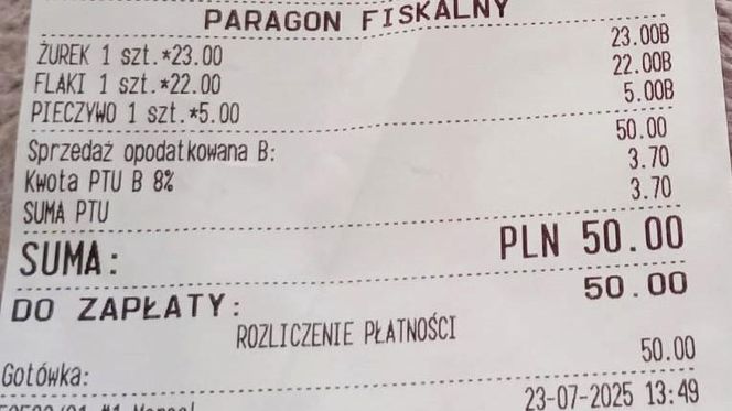 Zamówił nad morzem żurek i flaki, jednak cena pieczywa zwaliła go z nóg