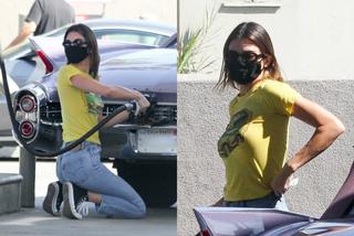 Kendall Jenner tankuje samochód